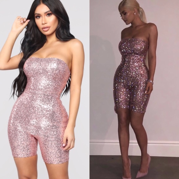 strapless sequin romper